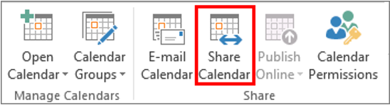 Share calendar button on Outlook desktop application